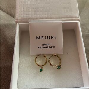 Mejuri Gold Hoops with Emerald Green Charms